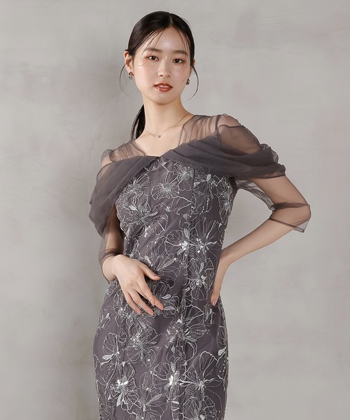 Kana（カナ）の「チュールドレープ スパンコール 花刺繍 ドレス 結婚式 パーティードレス オケージョンドレス お呼ばれワンピース（ドレス・レディース・ブラック/チャコールグレー/ブラウン/ライトグリーン/イエロー・M/L/S/SS）」の16枚目の写真