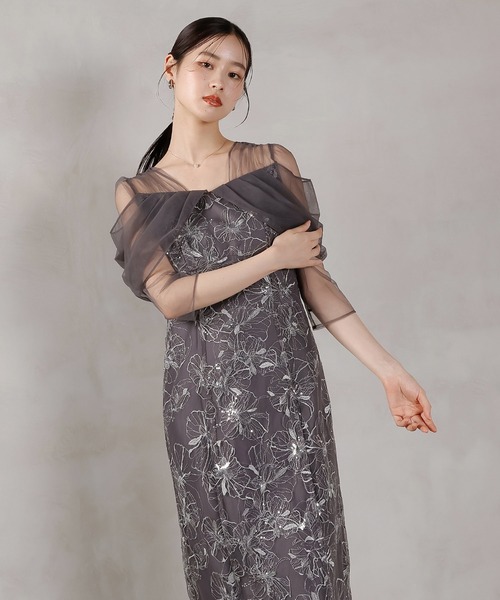 Kana（カナ）の「チュールドレープ スパンコール 花刺繍 ドレス 結婚式 パーティードレス オケージョンドレス お呼ばれワンピース（ドレス・レディース・ブラック/チャコールグレー/ブラウン/ライトグリーン/イエロー・M/L/S/SS）」の14枚目の写真