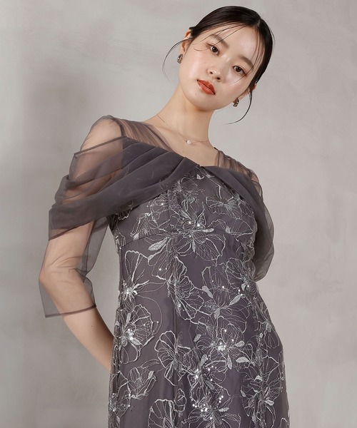 Kana（カナ）の「チュールドレープ スパンコール 花刺繍 ドレス 結婚式 パーティードレス オケージョンドレス お呼ばれワンピース（ドレス・レディース・ブラック/チャコールグレー/ブラウン/ライトグリーン/イエロー・M/L/S/SS）」の15枚目の写真