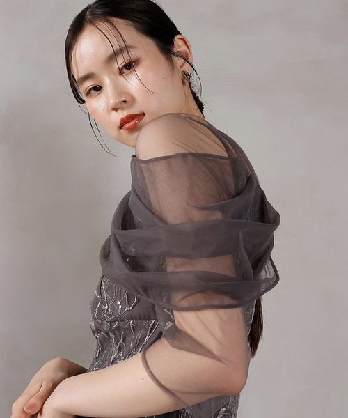 Kana（カナ）の「チュールドレープ スパンコール 花刺繍 ドレス 結婚式 パーティードレス オケージョンドレス お呼ばれワンピース（ドレス・レディース・ブラック/チャコールグレー/ブラウン/ライトグリーン/イエロー・M/L/S/SS）」の11枚目の写真