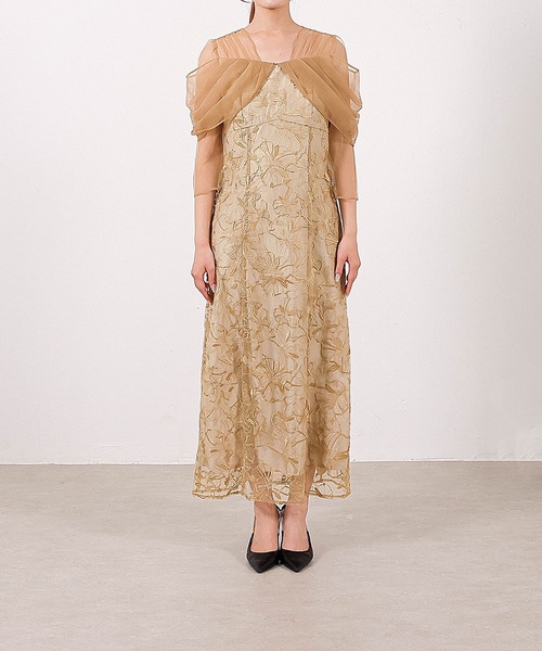 チュールドレープ スパンコール 花刺繍 ドレス 結婚式 パーティー