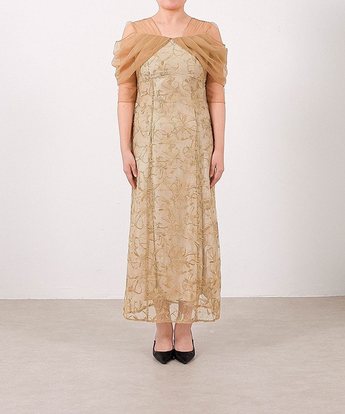 チュールドレープ スパンコール 花刺繍 ドレス 結婚式