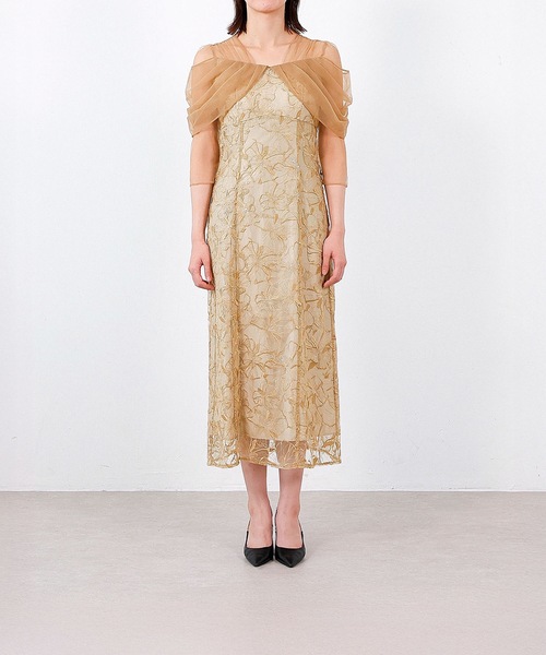 チュールドレープ スパンコール 花刺繍 ドレス 結婚式 パーティー