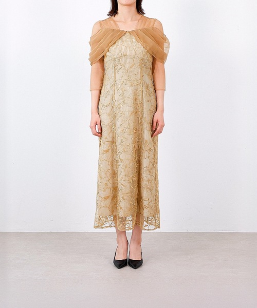 チュールドレープ スパンコール 花刺繍 ドレス 結婚式 パーティー