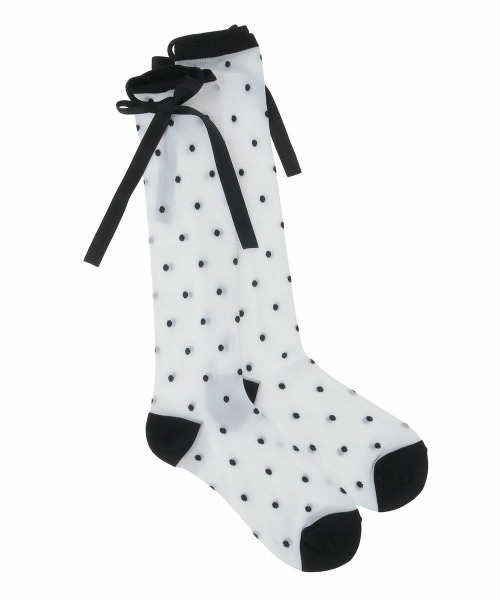 Candy Stripper(キャンディストリッパー)の「DOT SLIT HIGH ソックス(ソックス/靴下・レディース・オフホワイト/ホワイト×ブラック/ブラック・FREE)」の9枚目の写真