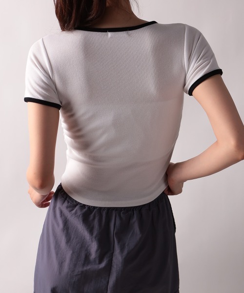 NANAHACHI（ナナハチ）の「バイカラー コンパクト半袖Tシャツ（Tシャツ/カットソー・レディース・グレー/ベージュ/ホワイト・FREE）」の17枚目の写真