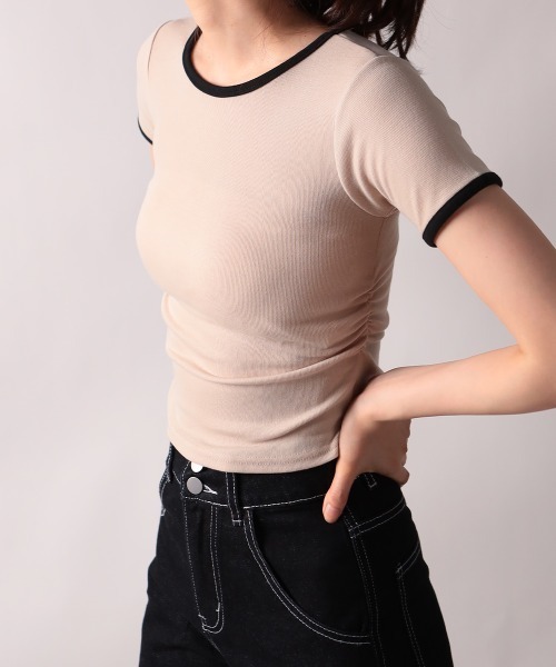 NANAHACHI（ナナハチ）の「バイカラー コンパクト半袖Tシャツ（Tシャツ/カットソー・レディース・グレー/ベージュ/ホワイト・FREE）」の12枚目の写真