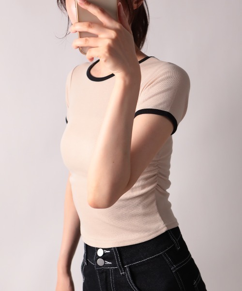 NANAHACHI（ナナハチ）の「バイカラー コンパクト半袖Tシャツ（Tシャツ/カットソー・レディース・グレー/ベージュ/ホワイト・FREE）」の10枚目の写真