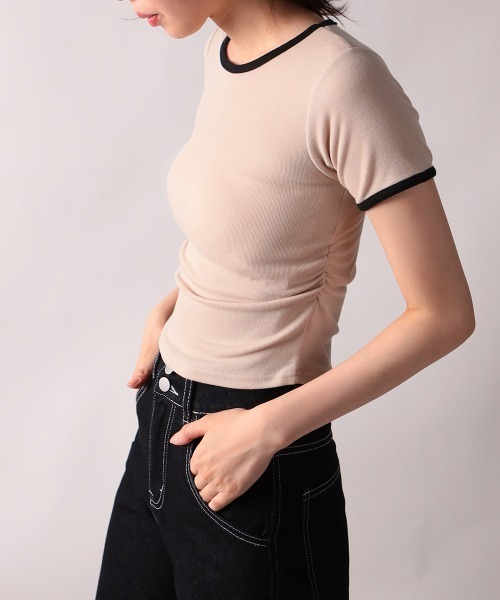 NANAHACHI（ナナハチ）の「バイカラー コンパクト半袖Tシャツ（Tシャツ/カットソー・レディース・グレー/ベージュ/ホワイト・FREE）」の11枚目の写真
