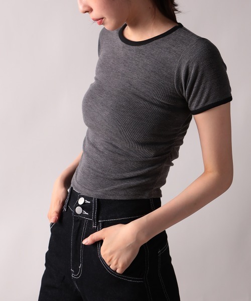 NANAHACHI（ナナハチ）の「バイカラー コンパクト半袖Tシャツ（Tシャツ/カットソー・レディース・グレー/ベージュ/ホワイト・FREE）」の22枚目の写真