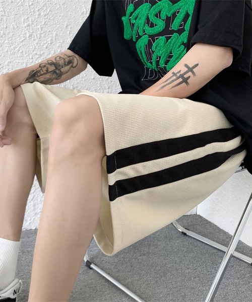 THE HITSS(ヒッツ)の「サイドライン ワッフル ハーフパンツ(トラックパンツ)(その他パンツ・メンズ・ブラック/アイボリー・M/L)」の10枚目の写真