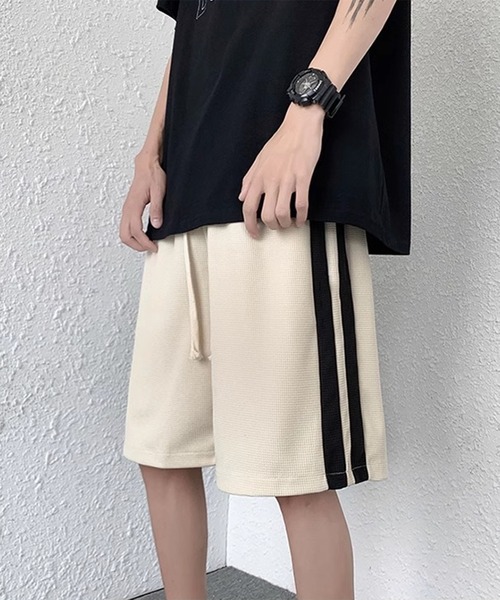 THE HITSS(ヒッツ)の「サイドライン ワッフル ハーフパンツ(トラックパンツ)(その他パンツ・メンズ・ブラック/アイボリー・M/L)」の3枚目の写真