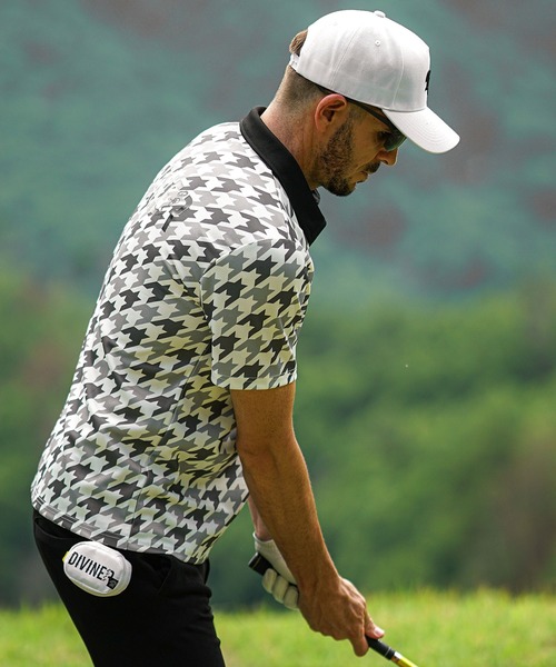 1piu1uguale3 GOLF 千鳥柄　ポロシャツ　メンズ　ゴルフ　M ロゴ 1piu1uguale3 GOLF 千鳥柄 ポロシャツ メンズ ゴルフ M ロゴ