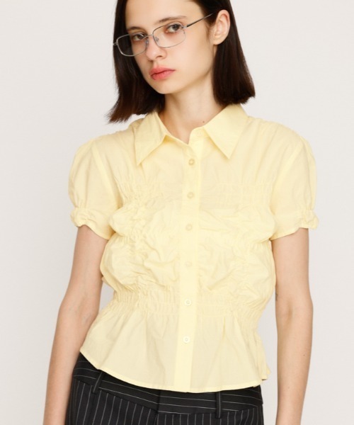 ブラウス シャツ RANDOM SHIRRING S/SLEEVE TOPS ランダム シャーリング ショートスリーブ トップス 半袖 夏服 レディー RANDOM SHIRRING S/SLEEVE TOPS ランダム シャーリング ショート