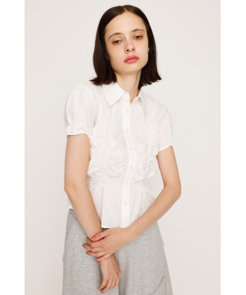ブラウス シャツ RANDOM SHIRRING S/SLEEVE TOPS ランダム シャーリング ショートスリーブ トップス 半袖 夏服 レディー RANDOM SHIRRING S/SLEEVE TOPS ランダム シャーリング ショート