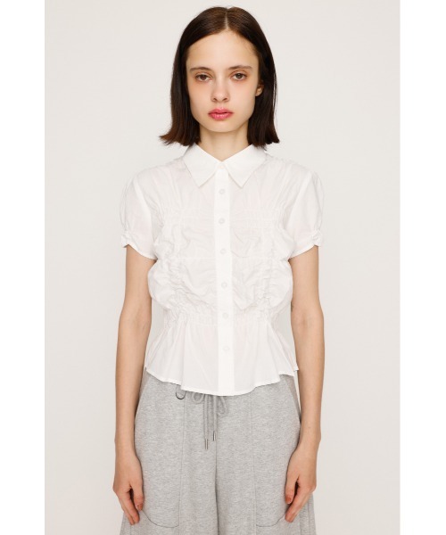 ブラウス シャツ RANDOM SHIRRING S/SLEEVE TOPS ランダム シャーリング ショートスリーブ トップス 半袖 夏服 レディー RANDOM SHIRRING S/SLEEVE TOPS ランダム シャーリング ショート