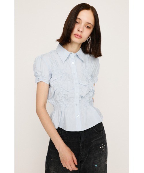 SLY（スライ）の「RANDOM SHIRRING S/SLEEVE TOPS ランダム シャーリング ショートスリーブ トップス 半袖 夏服（シャツ/ブラウス・レディース・ライトイエロー/ライトブルー/ホワイト・FREE）」の7枚目の写真