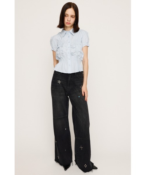 ブラウス シャツ RANDOM SHIRRING S/SLEEVE TOPS ランダム シャーリング ショートスリーブ トップス 半袖 夏服 レディー RANDOM SHIRRING S/SLEEVE TOPS ランダム シャーリング ショート