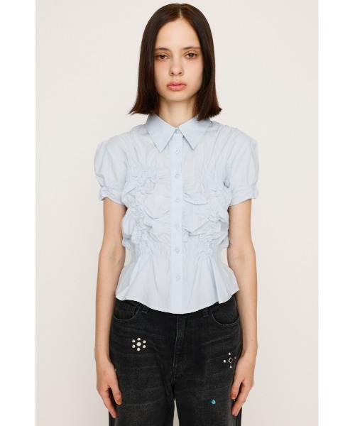 ブラウス シャツ RANDOM SHIRRING S/SLEEVE TOPS ランダム シャーリング ショートスリーブ トップス 半袖 夏服 レディー RANDOM SHIRRING S/SLEEVE TOPS ランダム シャーリング ショート