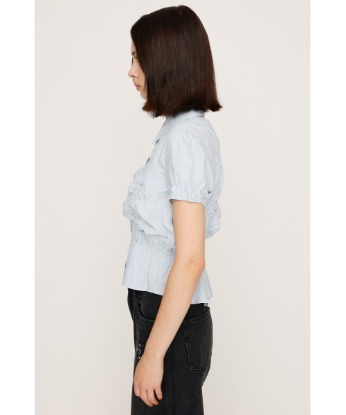 ブラウス シャツ RANDOM SHIRRING S/SLEEVE TOPS ランダム シャーリング ショートスリーブ トップス 半袖 夏服 レディー RANDOM SHIRRING S/SLEEVE TOPS ランダム シャーリング ショート
