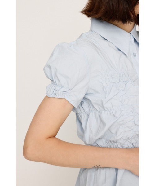 RANDOM SHIRRING S/SLEEVE TOPS ランダム シャーリング ショート