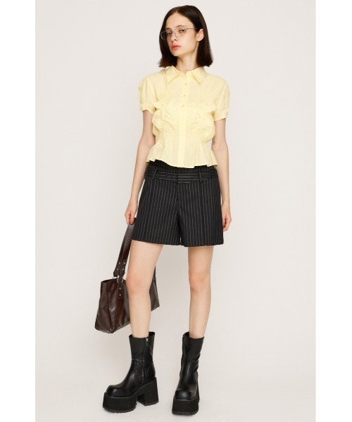ブラウス シャツ RANDOM SHIRRING S/SLEEVE TOPS ランダム シャーリング ショートスリーブ トップス 半袖 夏服 レディー RANDOM SHIRRING S/SLEEVE TOPS ランダム シャーリング ショート