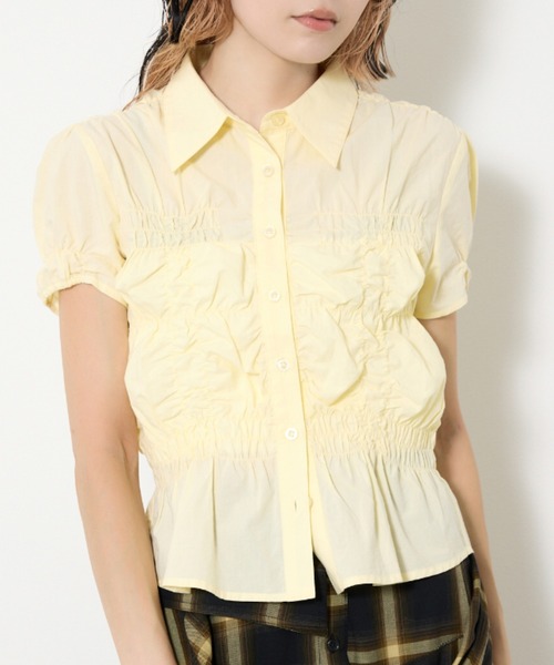 セール】RANDOM SHIRRING S/SLEEVE TOPS ランダム シャーリング