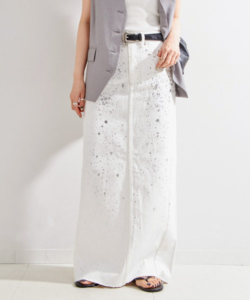 B.C STOCK（ベーセーストック）の「ウォッシャブル / DU JOUR/デュ ジュール LEAN GLITTER JEAN SKIRT（スカート・レディース・ホワイト/ブルー系その他・36/38）」の2枚目の写真