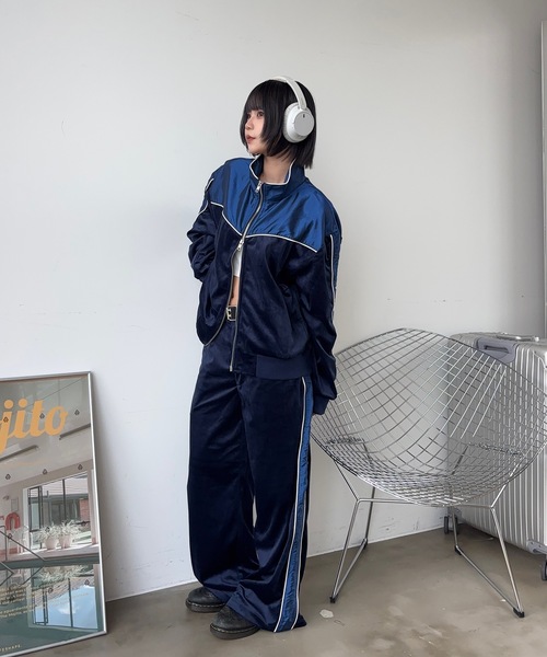 セール】ナイロンベロアトラックジャケット/セットアップ着用可