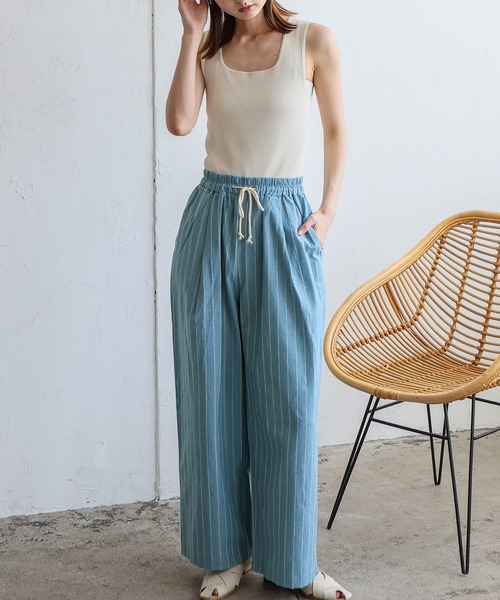 VitaFelice（ヴィータフェリーチェ）の「リネンライクストライプイージーパンツ（その他パンツ・レディース・ブルー/ベージュ/ネイビー・FREE）」の17枚目の写真