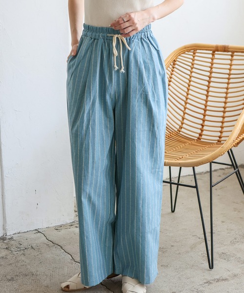 VitaFelice（ヴィータフェリーチェ）の「リネンライクストライプイージーパンツ（その他パンツ・レディース・ブルー/ベージュ/ネイビー・FREE）」の18枚目の写真