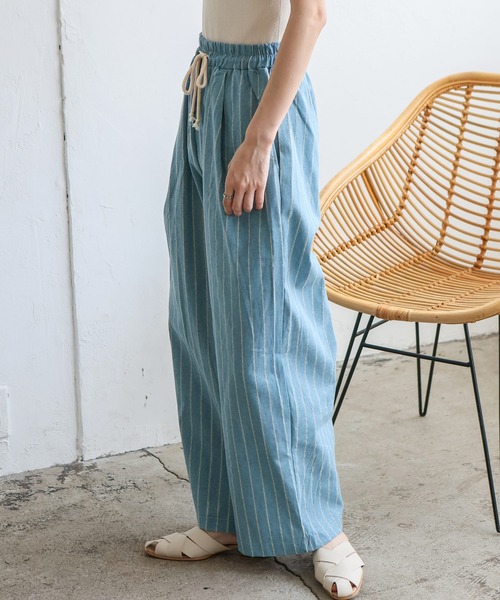 VitaFelice（ヴィータフェリーチェ）の「リネンライクストライプイージーパンツ（その他パンツ・レディース・ブルー/ベージュ/ネイビー・FREE）」の19枚目の写真