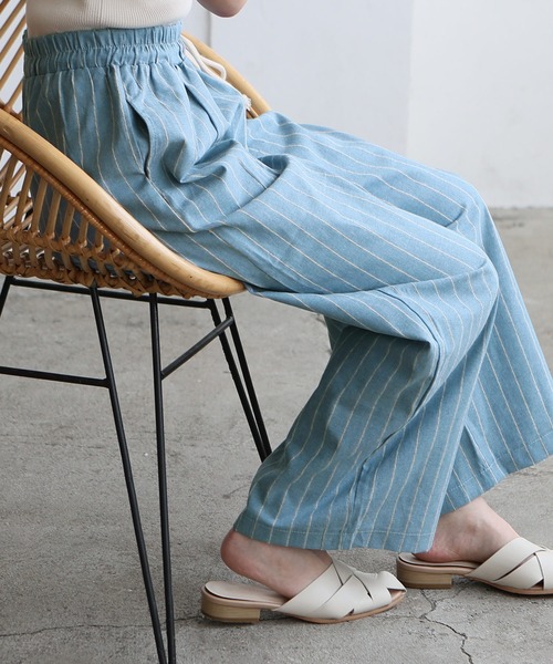 VitaFelice（ヴィータフェリーチェ）の「リネンライクストライプイージーパンツ（その他パンツ・レディース・ブルー/ベージュ/ネイビー・FREE）」の22枚目の写真