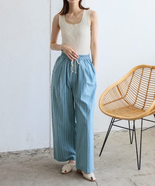 VitaFelice（ヴィータフェリーチェ）の「リネンライクストライプイージーパンツ（その他パンツ・レディース・ブルー/ベージュ/ネイビー・FREE）」の14枚目の写真