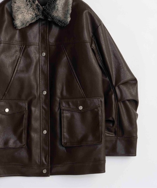 Fur Collar Vegan Leather Middle Blouson/ファーカラーヴィーガン