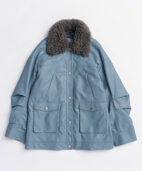 セール】Fur Collar Vegan Leather Middle Blouson/ファーカラー