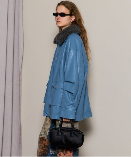 Fur Collar Vegan Leather Middle Blouson/ファーカラーヴィーガン