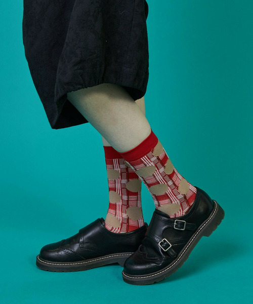 FRAPBOIS(フラボア)の「チェックオンドットソックス(ソックス/靴下・レディース・ブラック/パープル/レッド・FREE)」の11枚目の写真