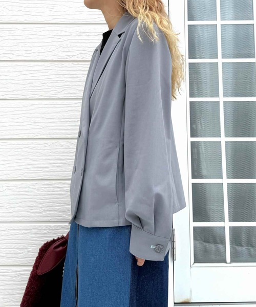 Q（キュー）の「ダブルブレストバイカラージャケット（テーラードジャケット・レディース・ブラウン/グレー・MEDIUM）」の11枚目の写真