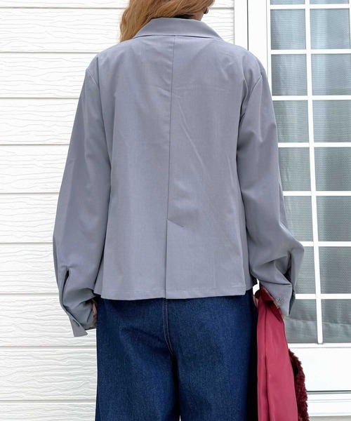 Q（キュー）の「ダブルブレストバイカラージャケット（テーラードジャケット・レディース・ブラウン/グレー・MEDIUM）」の12枚目の写真