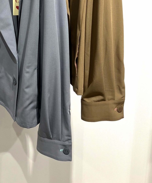 Q（キュー）の「ダブルブレストバイカラージャケット（テーラードジャケット・レディース・ブラウン/グレー・MEDIUM）」の9枚目の写真