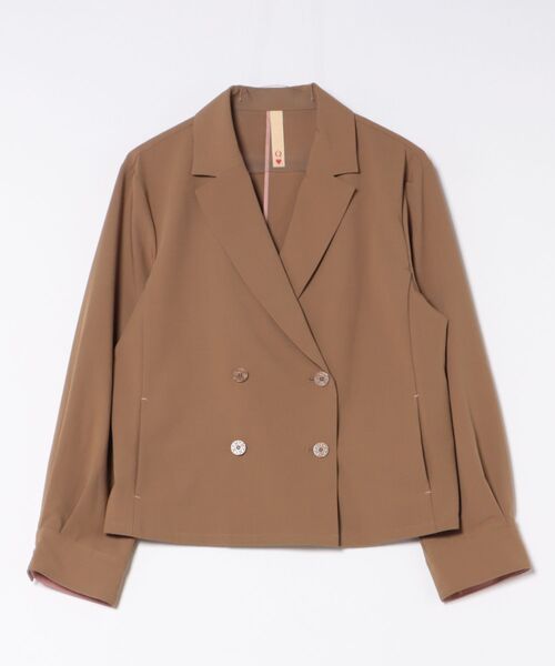 Q（キュー）の「ダブルブレストバイカラージャケット（テーラードジャケット・レディース・ブラウン/グレー・MEDIUM）」の3枚目の写真