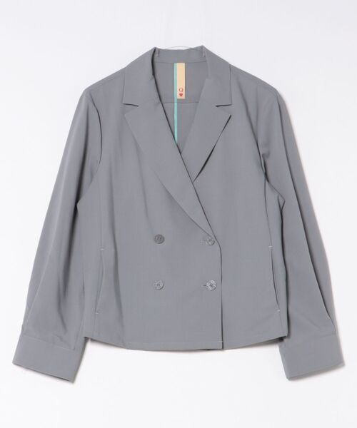 Q（キュー）の「ダブルブレストバイカラージャケット（テーラードジャケット・レディース・ブラウン/グレー・MEDIUM）」の4枚目の写真