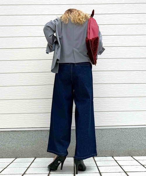 Q（キュー）の「ダブルブレストバイカラージャケット（テーラードジャケット・レディース・ブラウン/グレー・MEDIUM）」の20枚目の写真