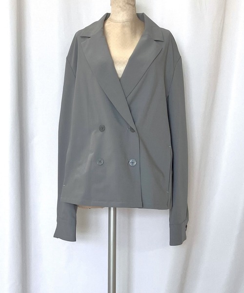 Q（キュー）の「ダブルブレストバイカラージャケット（テーラードジャケット・レディース・ブラウン/グレー・MEDIUM）」の22枚目の写真