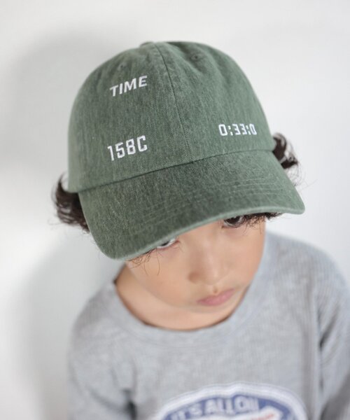 CIAOPANIC TYPY(チャオパニックティピー)の「【KIDS】コットンレース紐ピグメント加工TIMEロゴCAP(ハット・キッズ・チャコールグレー/グリーン/ベージュ・ONE SIZE)」の1枚目の写真