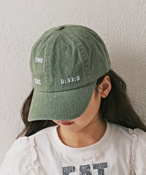 CIAOPANIC TYPY(チャオパニックティピー)の「【KIDS】コットンレース紐ピグメント加工TIMEロゴCAP(ハット・キッズ・チャコールグレー/グリーン/ベージュ・ONE SIZE)」の7枚目の写真