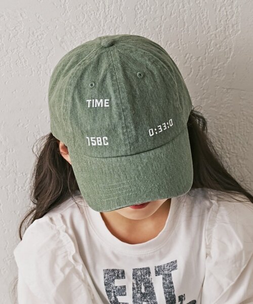 CIAOPANIC TYPY(チャオパニックティピー)の「【KIDS】コットンレース紐ピグメント加工TIMEロゴCAP(ハット・キッズ・チャコールグレー/グリーン/ベージュ・ONE SIZE)」の15枚目の写真