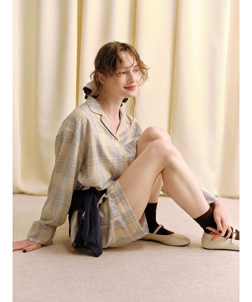 gelato pique トレンドチェック柄　上下セット 新品 トレンドチェック柄シャツ（ルームウェア/パジャマ）｜gelato