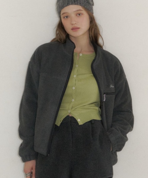 GIUNON（ジウノン）の「drawstring fleece zip-up jacket / ドロストフリースジップアップジャケット（ブルゾン・レディース・ネイビー/グレー・FREE）」の2枚目の写真